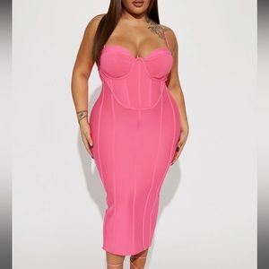 Victoria Bandage Dress midi Dress - neon pink